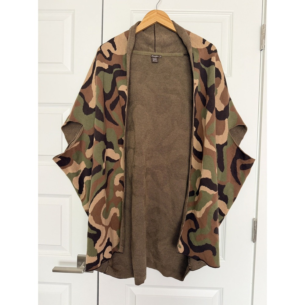 J Mclaughlin Sweater Womens OS Cardigan Camouflage Green Knit 100% Cotton